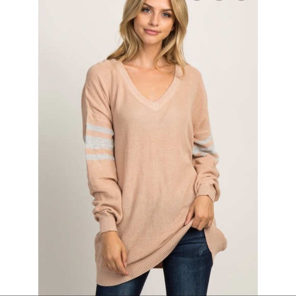 Pinkblush Sweaters - Peach Knit Striped Sleeve Sweater